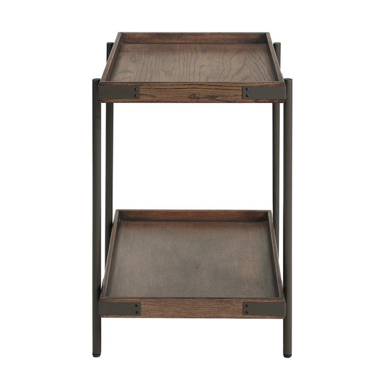 27" Rustic Industrial Side Table with Shelf - Oak & Metal