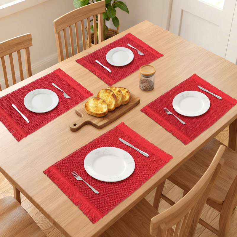 Farmhouse Placemats Set of 6 Woven Table Mats - Red