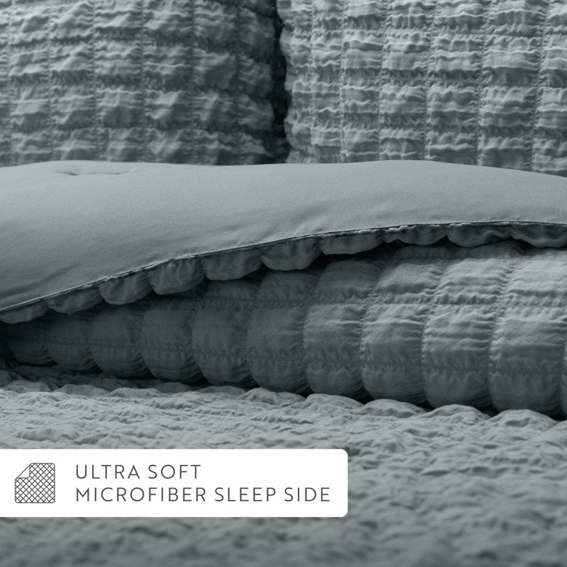 King Seersucker Textured Comforter Set - Light Blue All-Season Down-Alternative Bedding