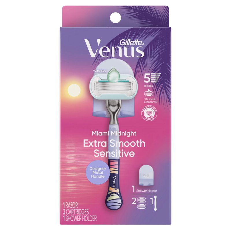 5-Blade Women's Razor Handle with 2 Refill Cartridges & Shower Hook