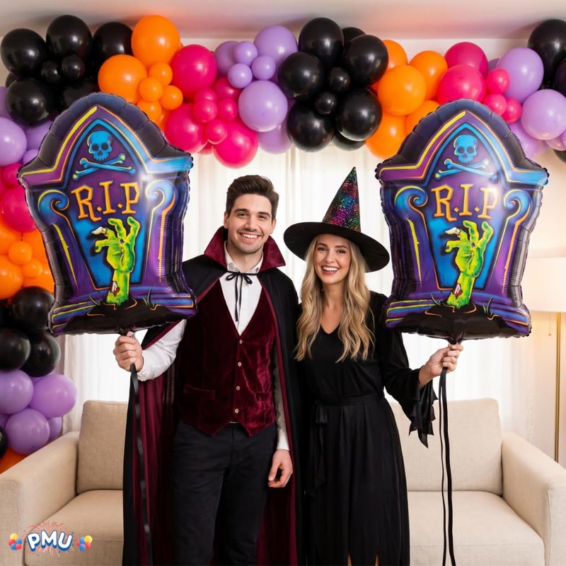 Halloween R.I.P. Tombstone 36 Inch Jumbo Mylar Balloon - Pack of 10 - Spooky Party Decor