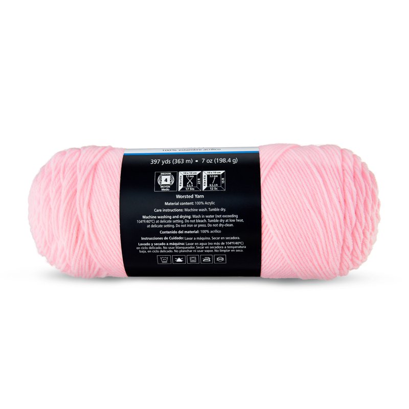 Mainstays Medium Acrylic Yarn - 7oz Swim Pink, Versatile Craft Yarn