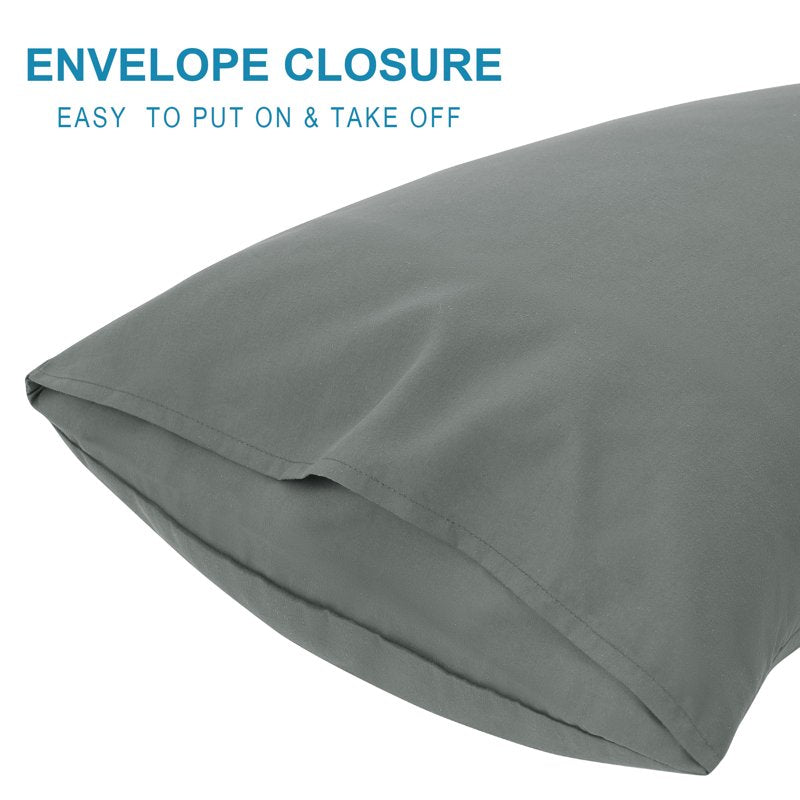 Body Pillow Cover 20x48 Inches Microfiber Grey 2-Piece Set