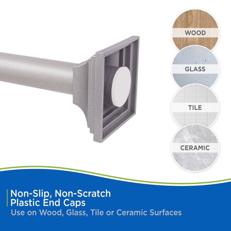 Kenney Twist & Fit No Tools Decorative Shower Curtain Tension Rod - Pewter, Rust-Resistant Steel, 42-72"
