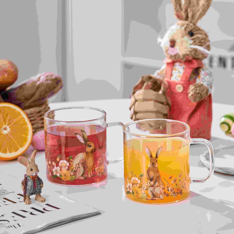 Bunny Daisy Glass Mug Set - 10 oz, 4 Pack for Hot & Cold Drinks