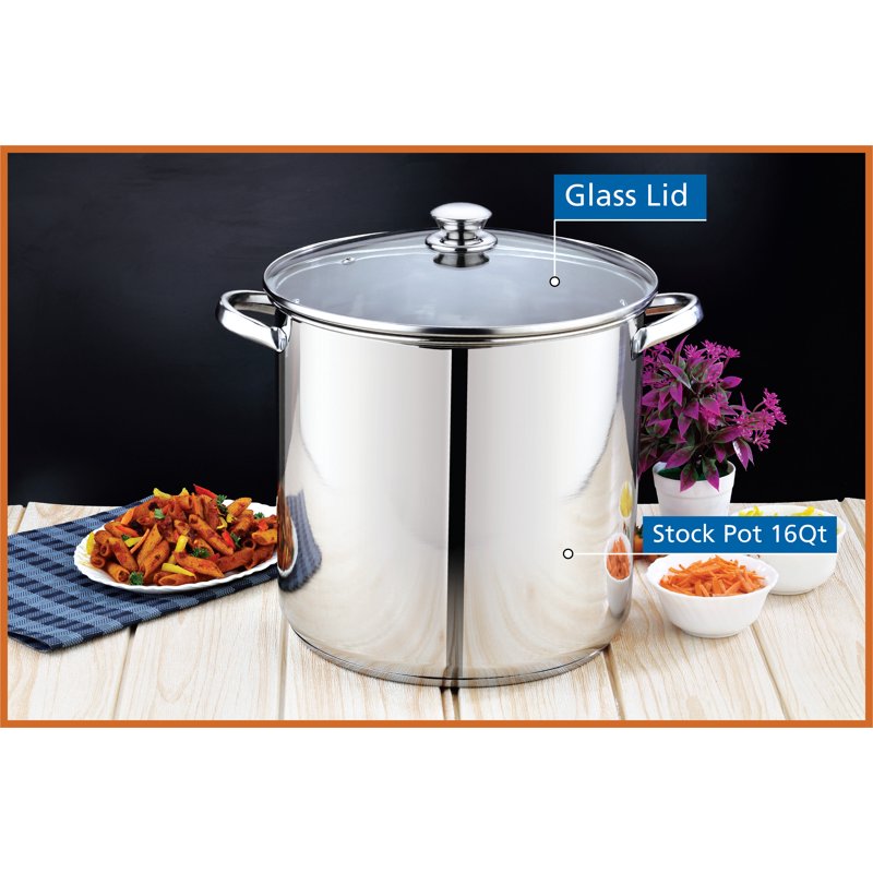 16-Quart Stainless Steel Stock Pot with Glass Lid
