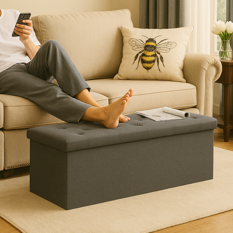 43" Storage Ottoman Bench - Foldable Fabric Stool with 660 lb Capacity