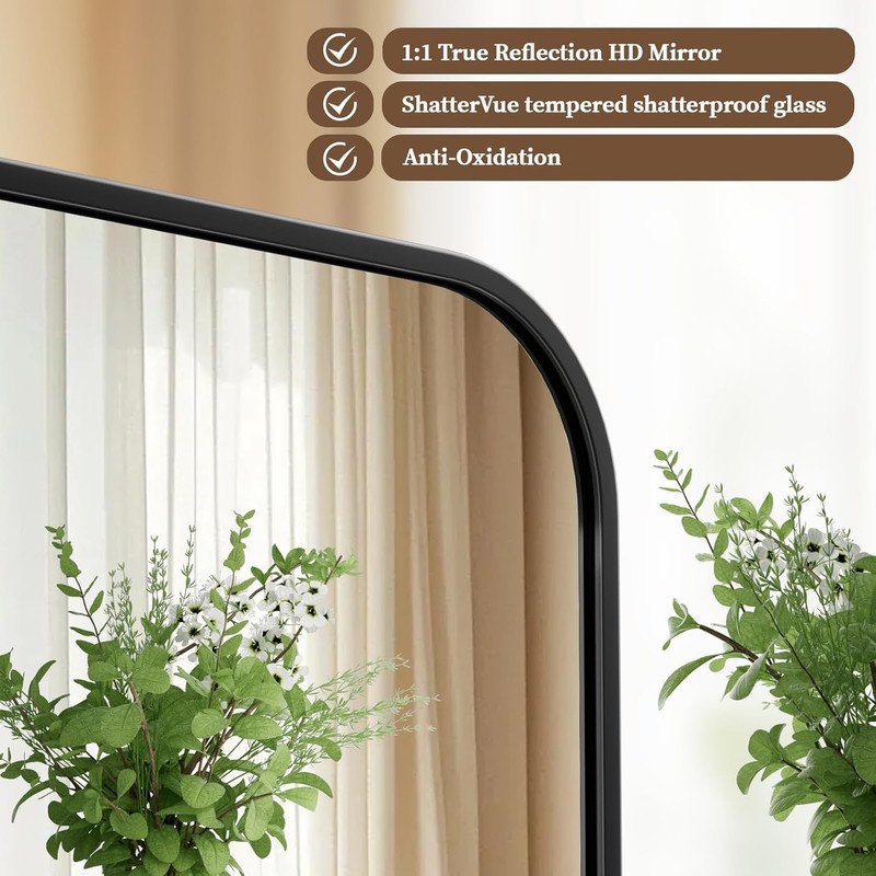 Bathroom Mirror 26x38 Inch Wall Mounted Rounded Edge Vanity Mirror Black - Clarvion