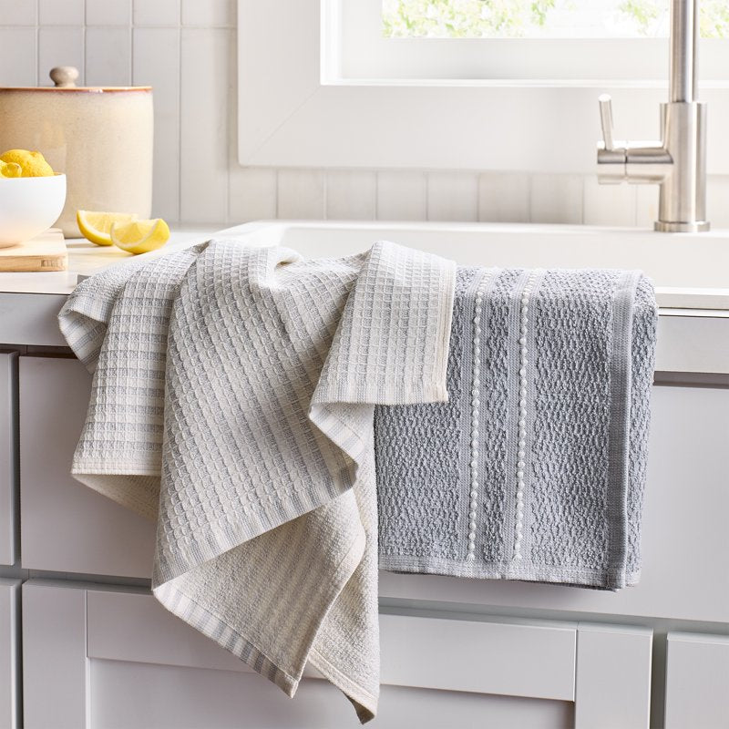 Soft Silver Kitchen Towels 2-Pack - Absorbent Cotton