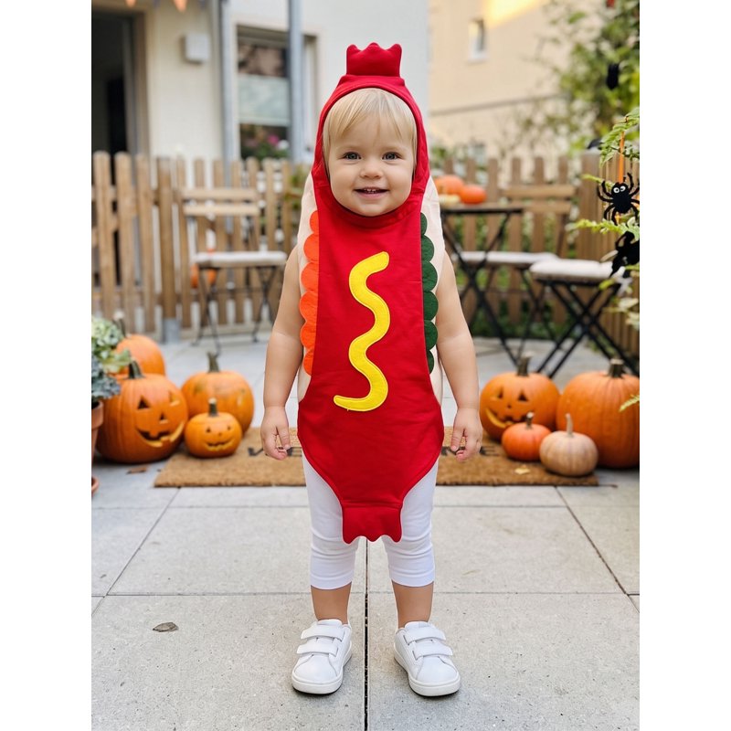 Kids Hot Dog Costume Toddler Girl Boy Halloween Cosplay Romper - Red, 3-4 Years