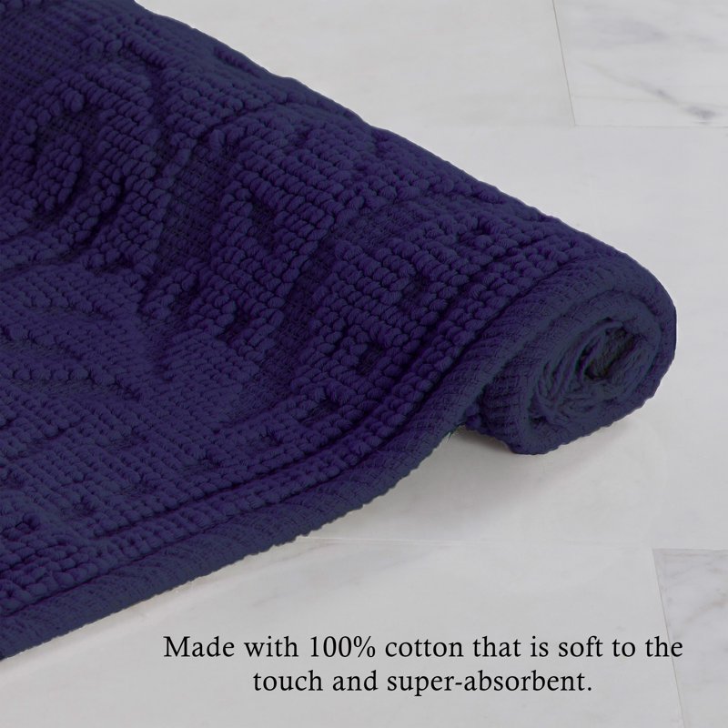 Cotton Fringe Bath Rug - 27x45 Inches, Indigo, Bohemian Style
