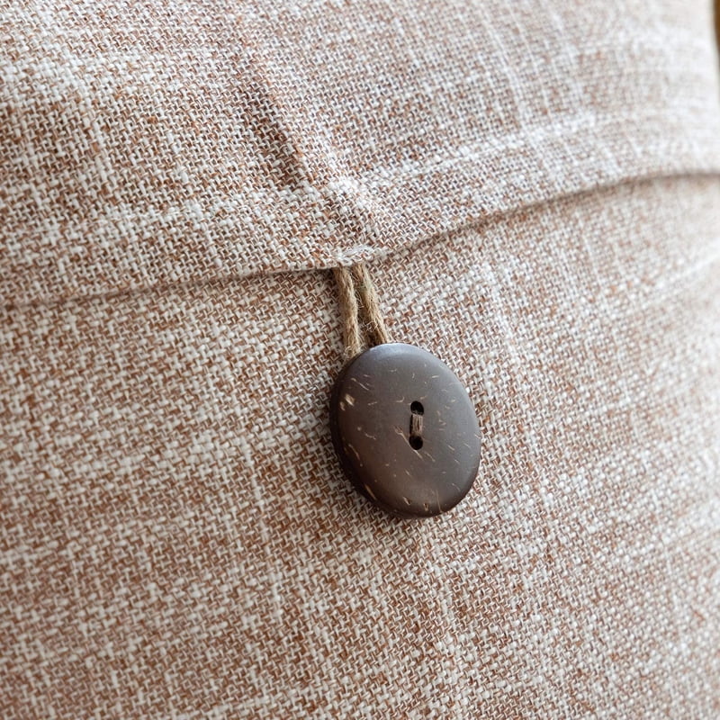 Linen Decorative Throw Pillow 20x20 Inch Beige Single Button 2 Pack