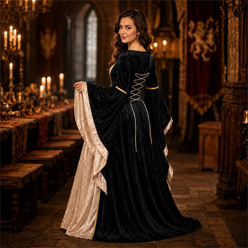 Black Gothic Witch Dress for Women Halloween Costume 2026 - 3XL Variation 8