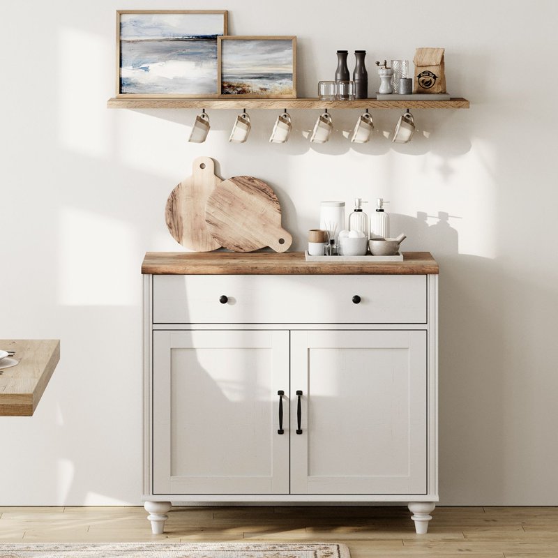 Modern Farmhouse Buffet Cabinet with 2 Doors & 1 Drawer - White, 34 Inch