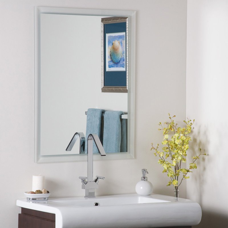 Frameless Etched Border Wall Mirror - Silver, Distortion-Free, Ready to Hang