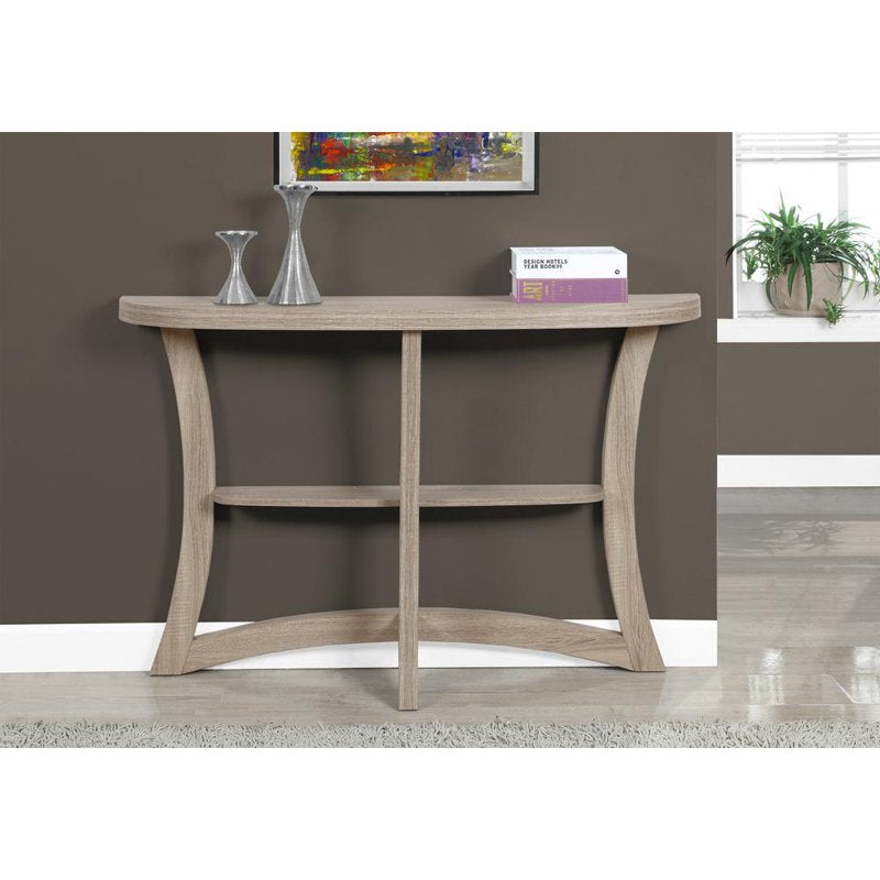 Half Moon Console Table - Dark Taupe Wood-Look, Two-Tiered Design