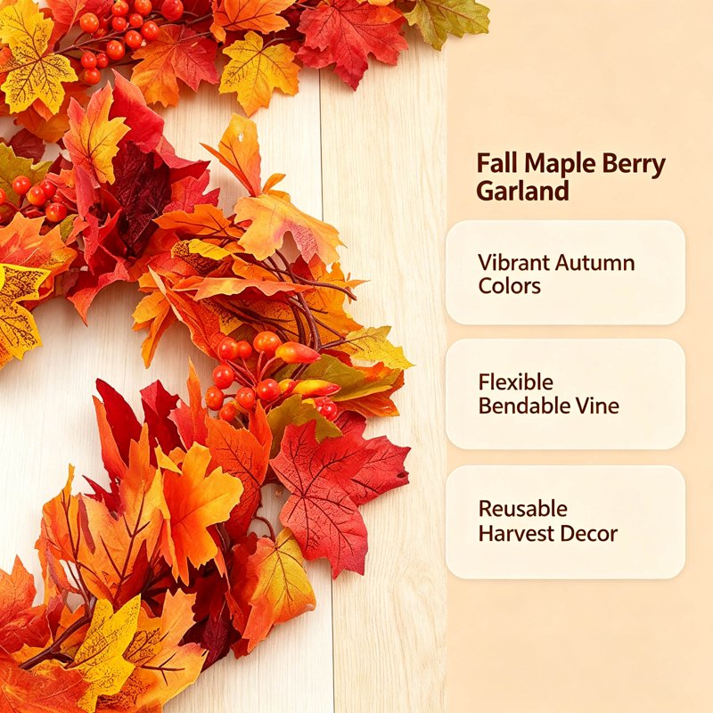 Artificial Maple Leaf Garland for Fall Festival Decor - Orange D