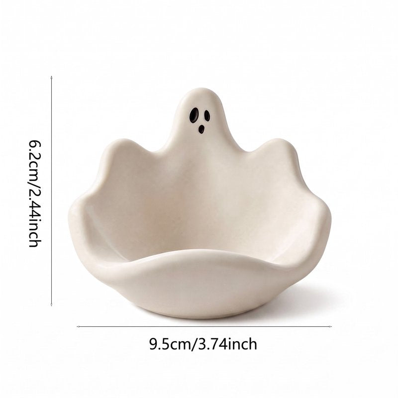 Ghost Candy Bowl - Cute White Resin Halloween Candy Dish for Snacks & Decor - Variation #011