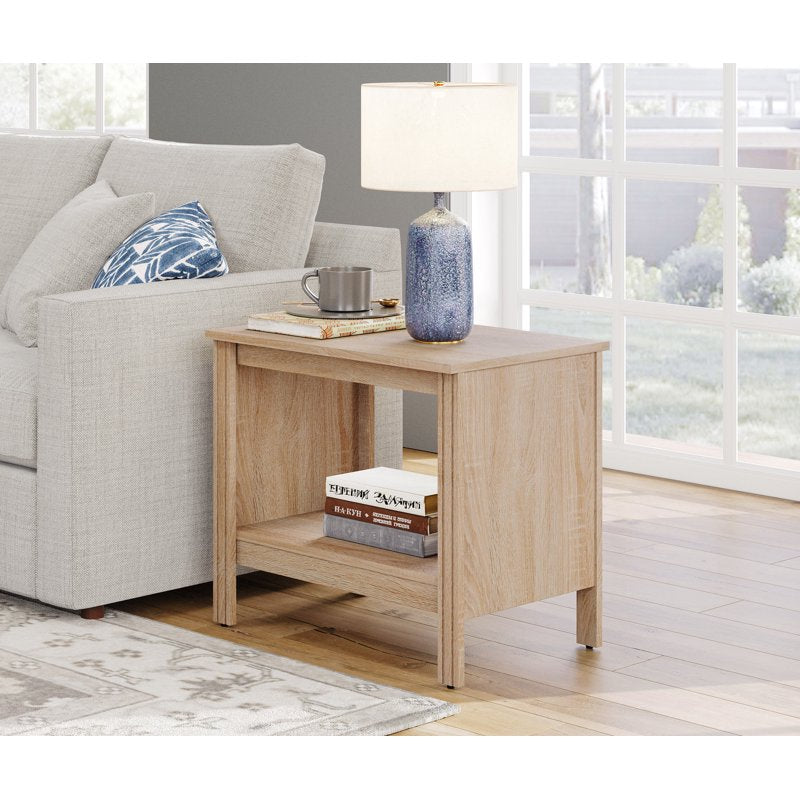 Wooden End Table with Storage Shelf - Oak Finish