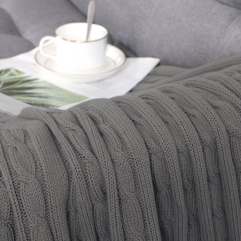 Cotton Cable Knit Throw Blanket 47x71 Inches - Nickel