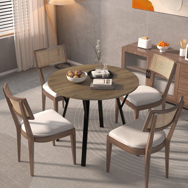 Round Dining Table for 4 - 35.4" Small Kitchen Table with Wood Top and Metal Legs