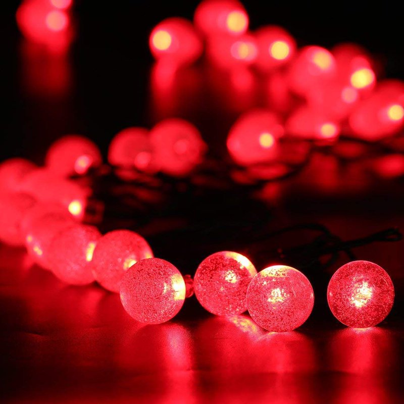 22M 200LED Solar Crystal Ball String Lights Waterproof 8 Mode Globe Fairy Lights - Red