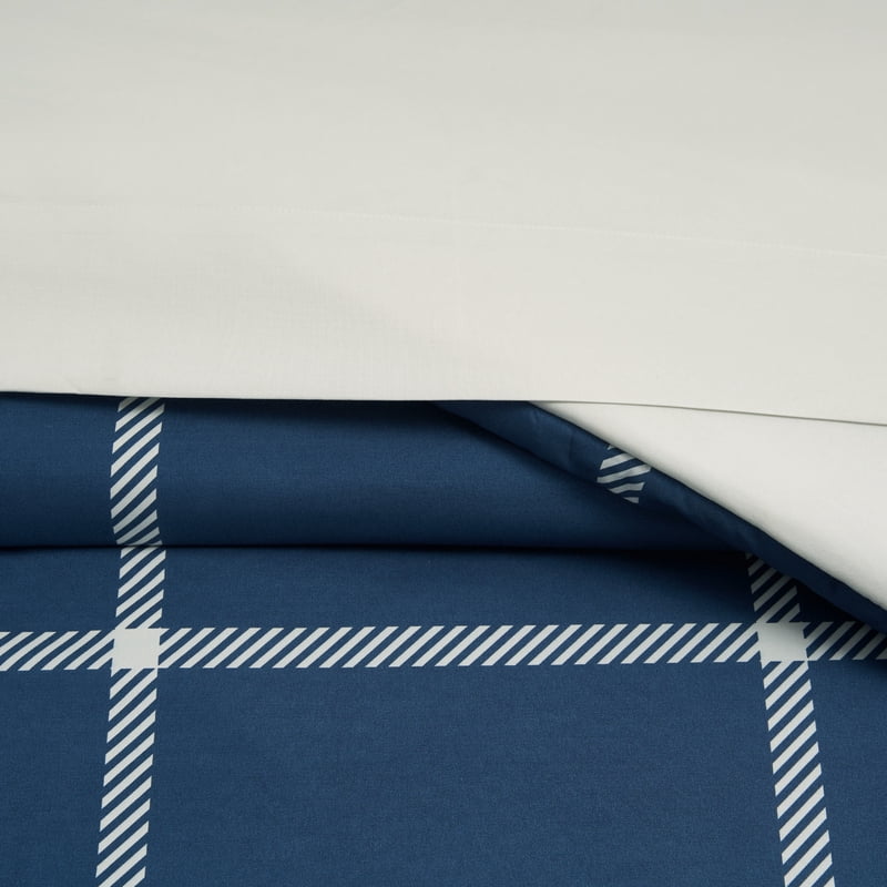 Twin XL Window Pane Check Bed in a Bag - Navy, Reversible Comforter Set