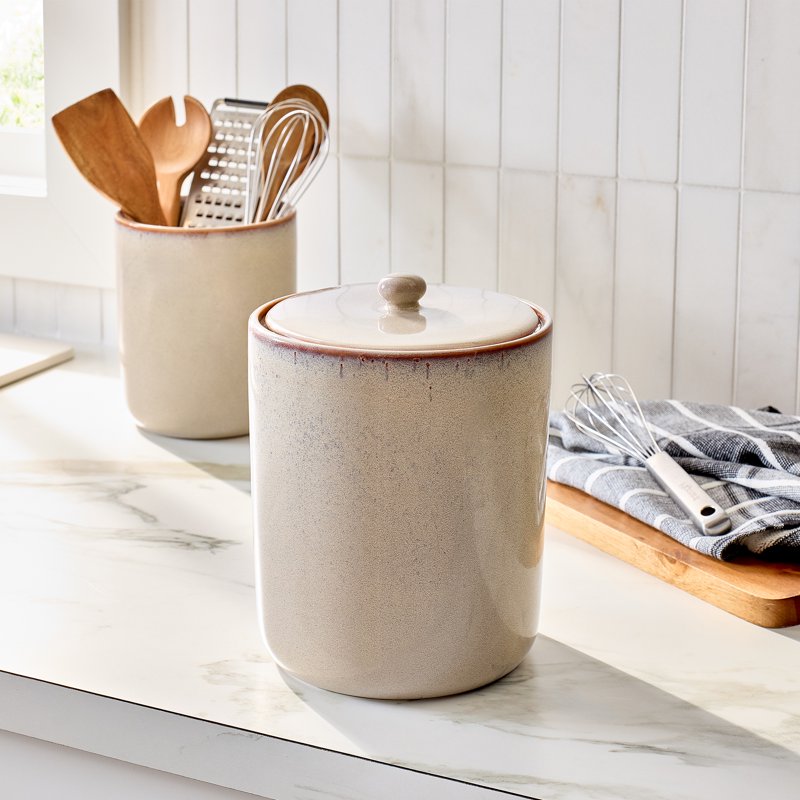 Large Ceramic Canister with Lid - Durable Stoneware Kitchen Storage