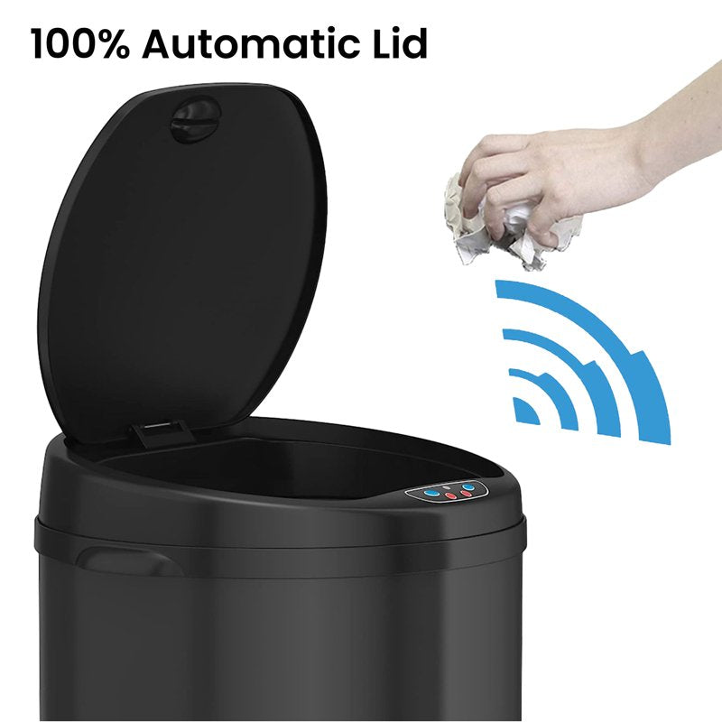 8 Gallon Touchless Sensor Trash Can - Matte Black Stainless Steel