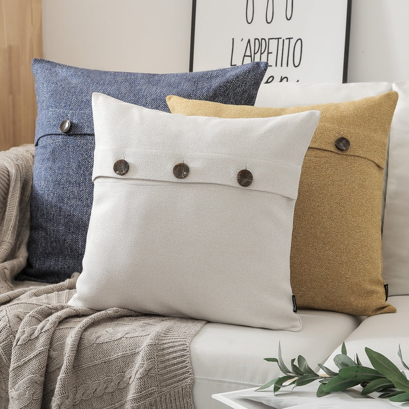 Farmhouse Series Triple Button Decorative Throw Pillow - 18 x 18 Inches, Off-White, 2 Pack - Variation of 3Button-Offwhite