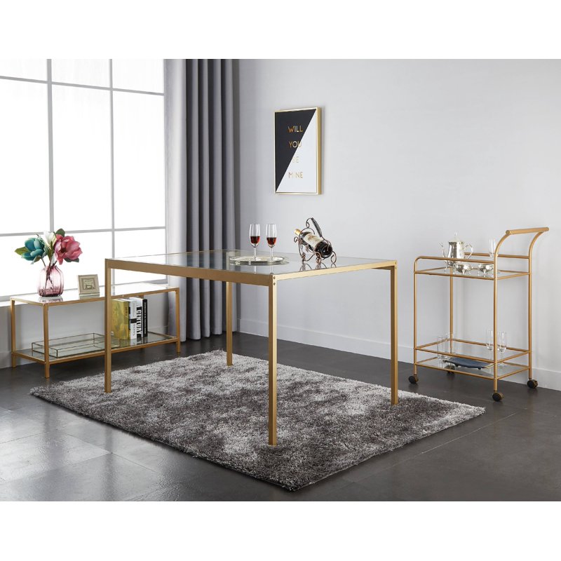 Small Tempered Glass and Metal Dining Table - Elegant Design