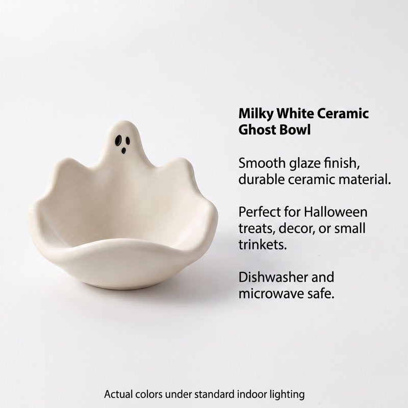 Ghost Candy Bowl - Cute White Resin Halloween Candy Dish for Snacks & Decor - Variation #011
