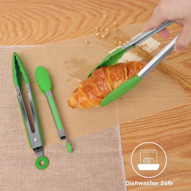 Silicone-Tipped Cooking Tongs Set - 3 Pcs Green & Burgundy
