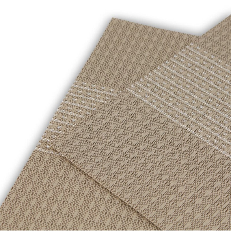 Elegant Set of 6 Non-Slip Placemats - 12x18 in Center Stripe Champagne