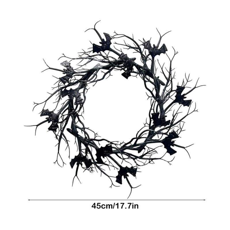 Black Twig Halloween Wreath for Front Door - Spooky Indoor Outdoor Decor - Variation 1