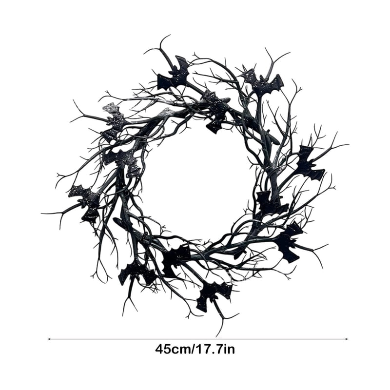 Halloween Wreath Black Dead Branch with Bat Decoration Indoor Outdoor - Variation B