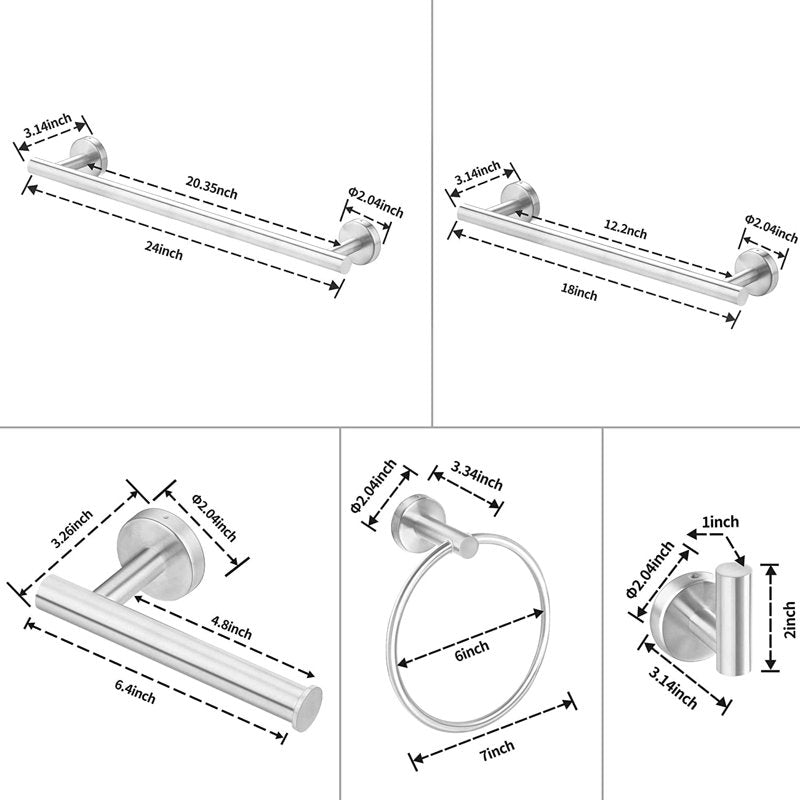 6-Piece Stainless Steel Bathroom Towel Rack Set Wall Mount - Rustproof & Modern
