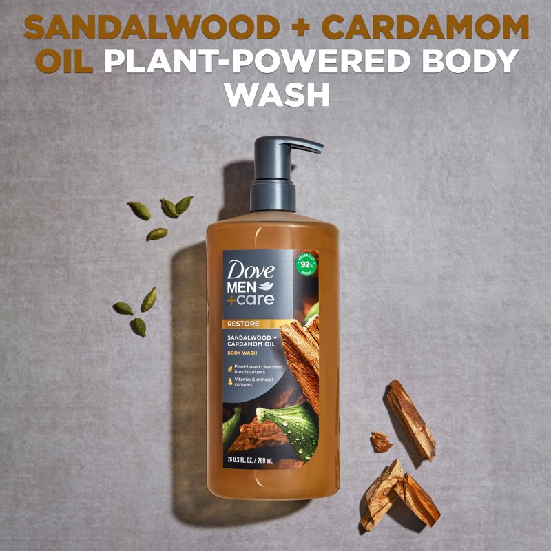 Men's Sandalwood & Cardamom Oil Body Wash - Moisturizing Plant-Based Cleanser