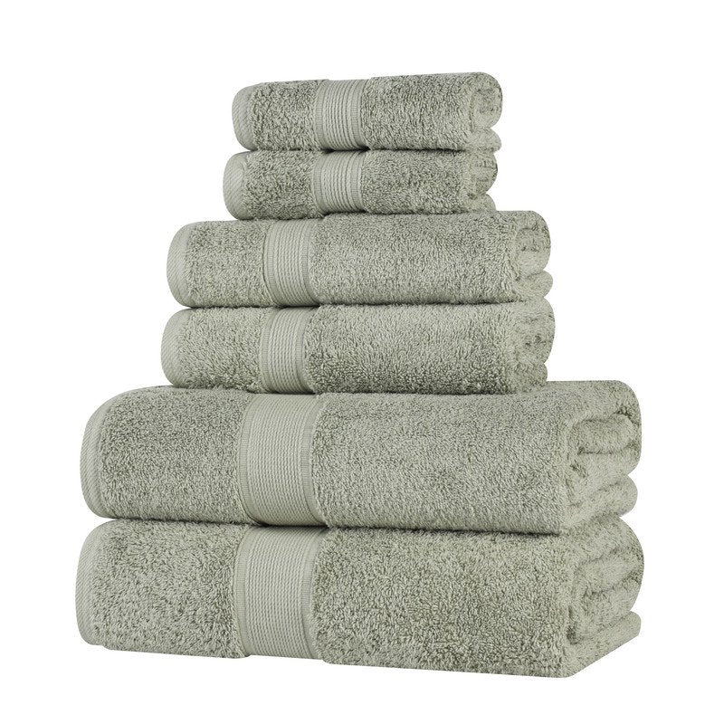 Sage Organic Cotton 6 Piece Towel Set - Soft Medium Weight Bath Towels