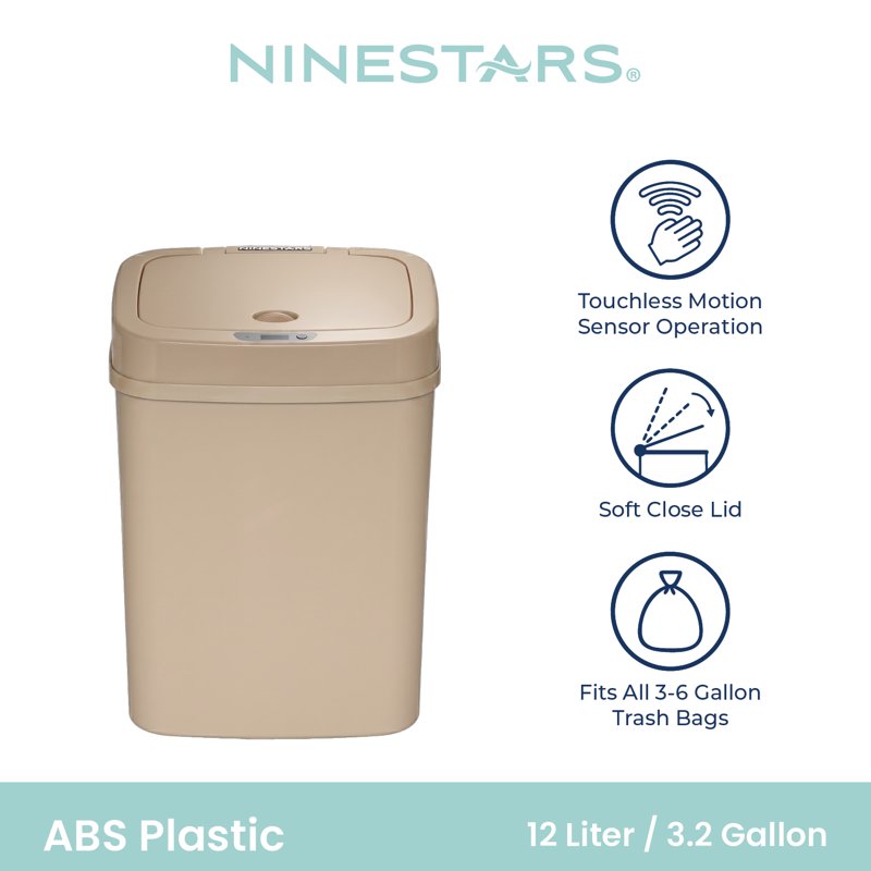 Automatic Bathroom Trash Can - 3.2 Gallon Motion Sensor, Almond Biscuit
