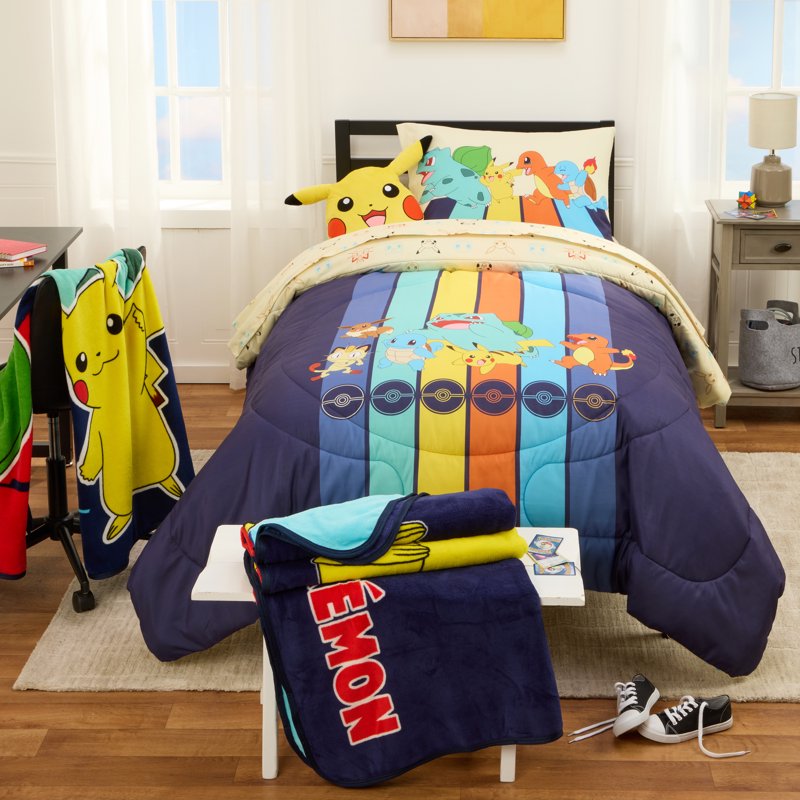 Pokemon Kids Reversible Comforter Set - Full Bedding with Pillowcase & Sheets