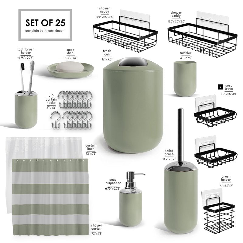 Sage Green Bathroom Accessory Set with Shower Caddy - Modern Shower & Storage Kit