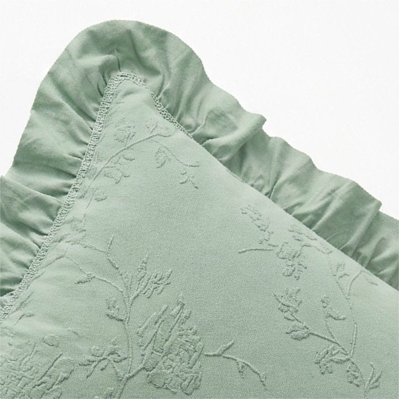 Green Decorative Lumbar Pillow - Matelassé Floral Crochet Ruffle, 14x24