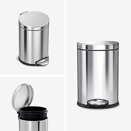 Compact Round Step Trash Can - 1.2 Gallon Polished Stainless Steel