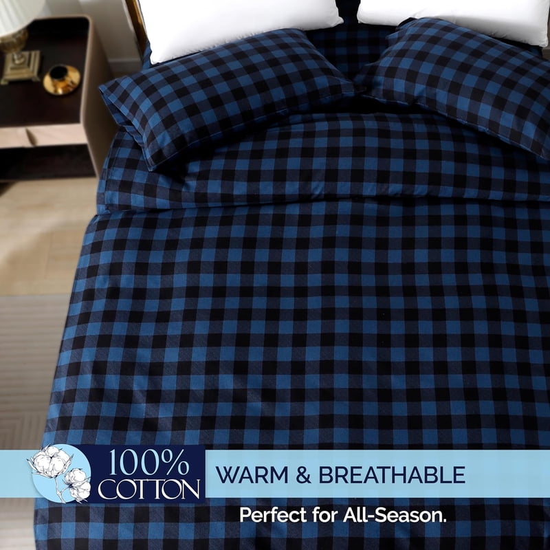 Elegant Comfort Cotton Flannel Sheet Set - Full Size, Blue, Deep Pocket