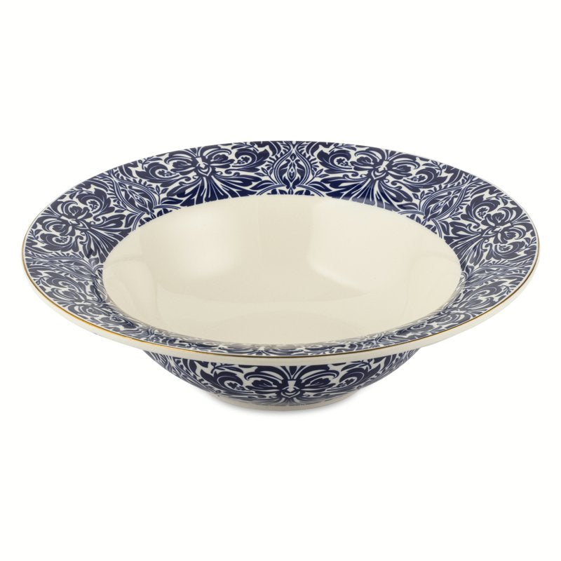 Ceramic 3-Piece Serve Bowl Set - Navy & White with Wooden Utensils