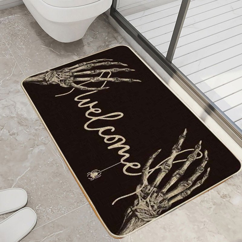 Halloween Door Mat - Black 23.62x15.75in Spooky Entryway Rug Non-Slip Decor
