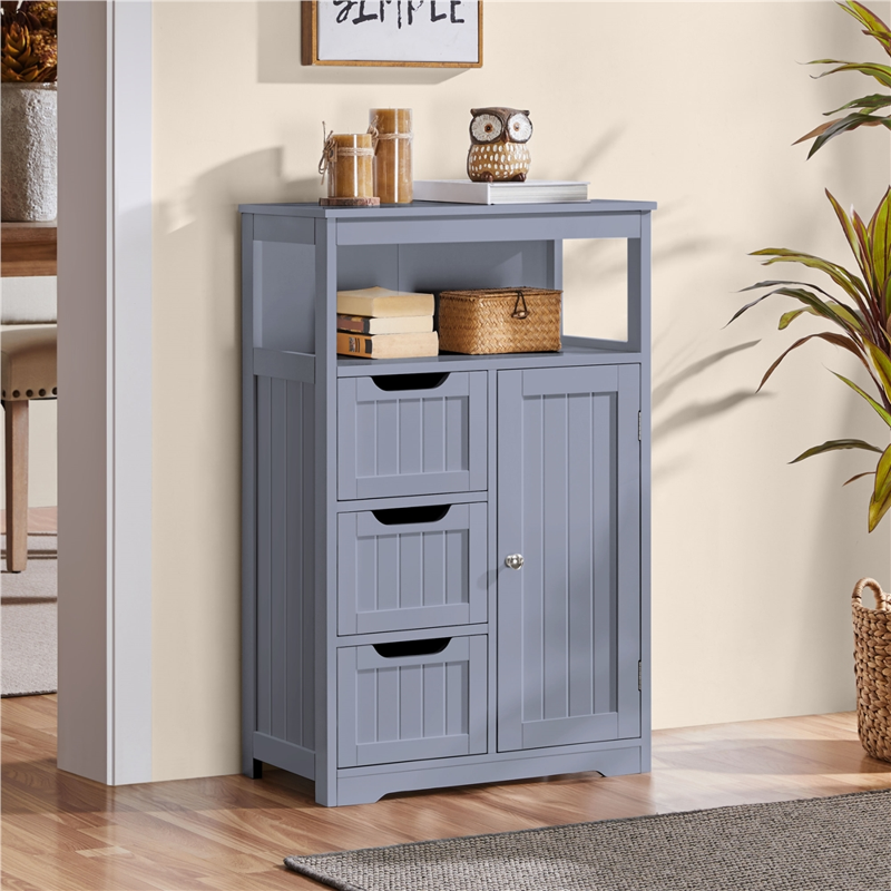 Wooden Floor Storage Cabinet for Bathroom - Gray, 22 x 12 x 34 Inches - Alden Design