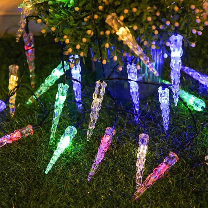 Multicolor Solar Icicle Christmas Lights 21ft Outdoor String Lights with Dusk to Dawn Sensor