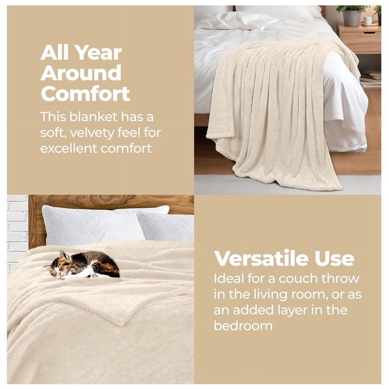 Superior Super Soft Plush Fleece Blanket 90x90 Full/Queen Ivory - Cozy Bed & Couch Throw
